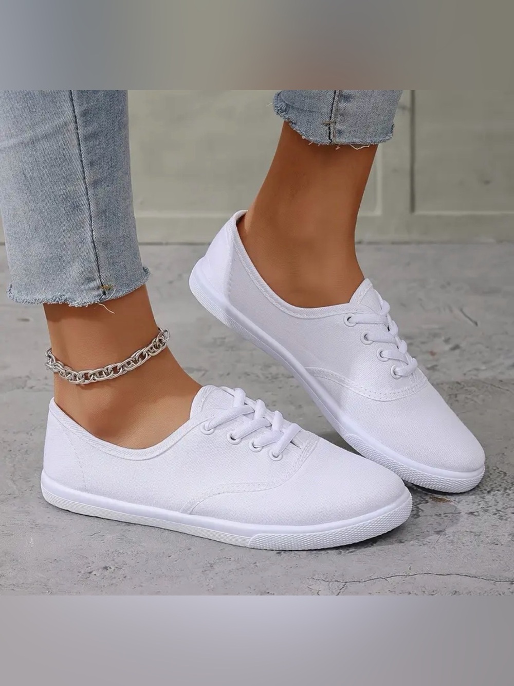 White Women's Canvas Lace-Up Sneakers